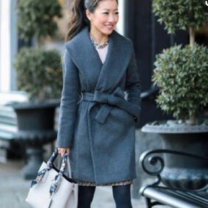 Ann Taylor Shawl Collar Wrap Coat Dark Gray Large